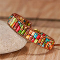 YueTong Natural Stone Leather Wrap Bracelet Multi Colors Tube Jasper Beaded Cuff Bracelet Yoga Bangle Jewelry Wholesale Dropship