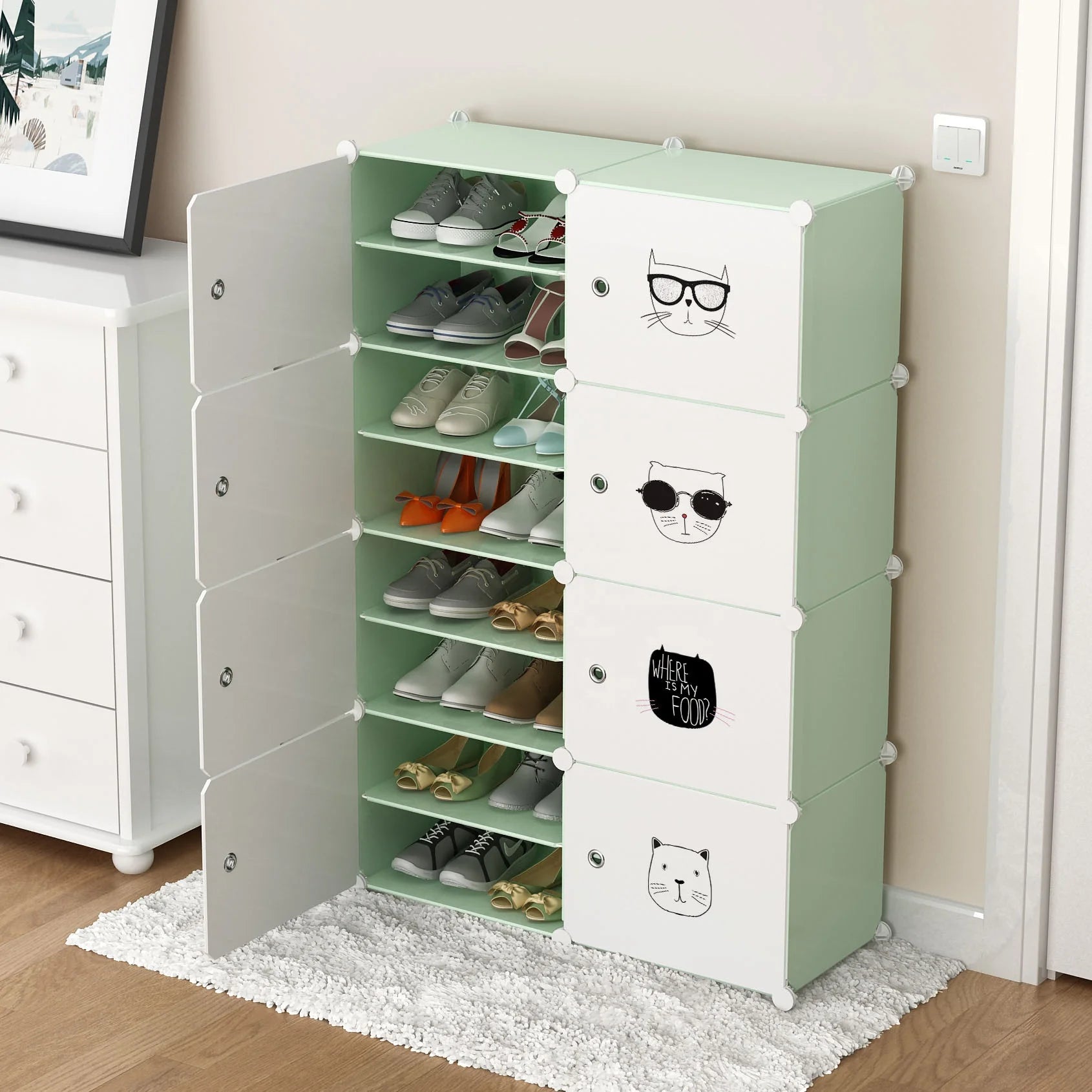 Wholesale Modern Green & White Plastic Shoe Display Rack Stickers Space-Saving Home Use Living Room Entry Dining Shoe Storage