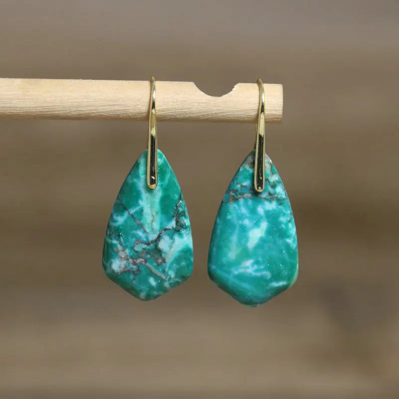 Bohemian Sea Sediment Jasper Earrings for Women 18k Gold Plated Ear Hook Natural Gemstone Earrings Fine Jewelry
