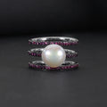 C5160 Abiding Shield 3 Years Long Lasting Plating 9mm White Fresh Water Pearl Red Side Stone Engagement OEM Silver Wedding Ring