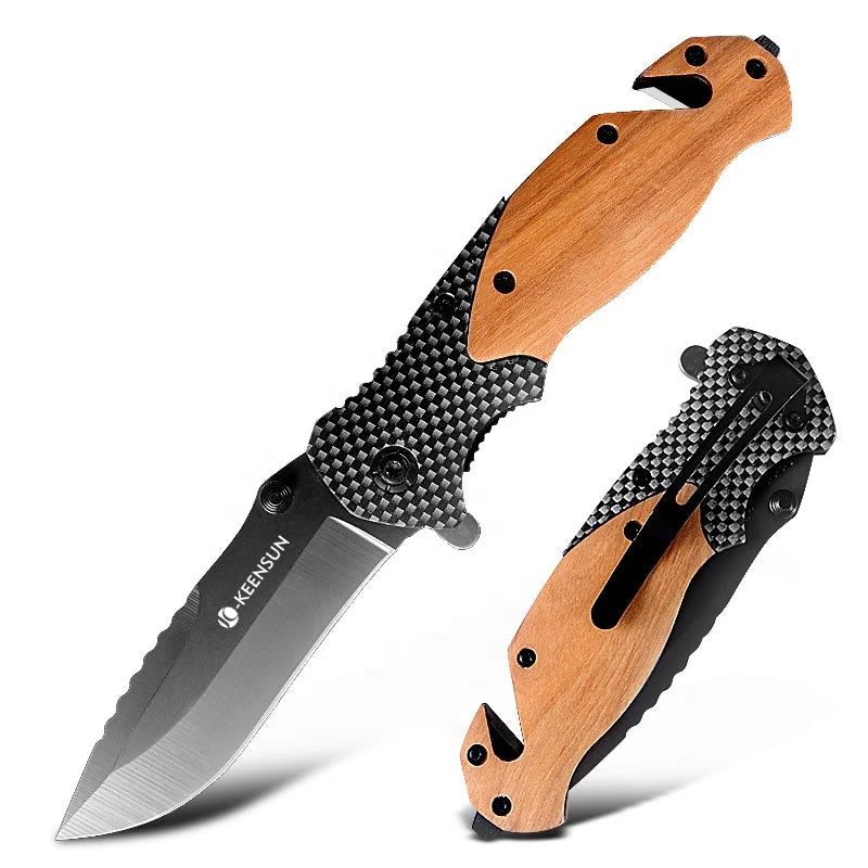 In Stock X50 Promotion Available Folding Multi-function Olive Wood Handle Pocket Hunting Tactical Outdoor Knife for Camping