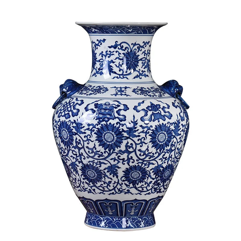 High Quality Blue White Porcelain Art Deco Rustic Vases New Antique Two-Ear Vintage Economical Home Living Room Office Decor