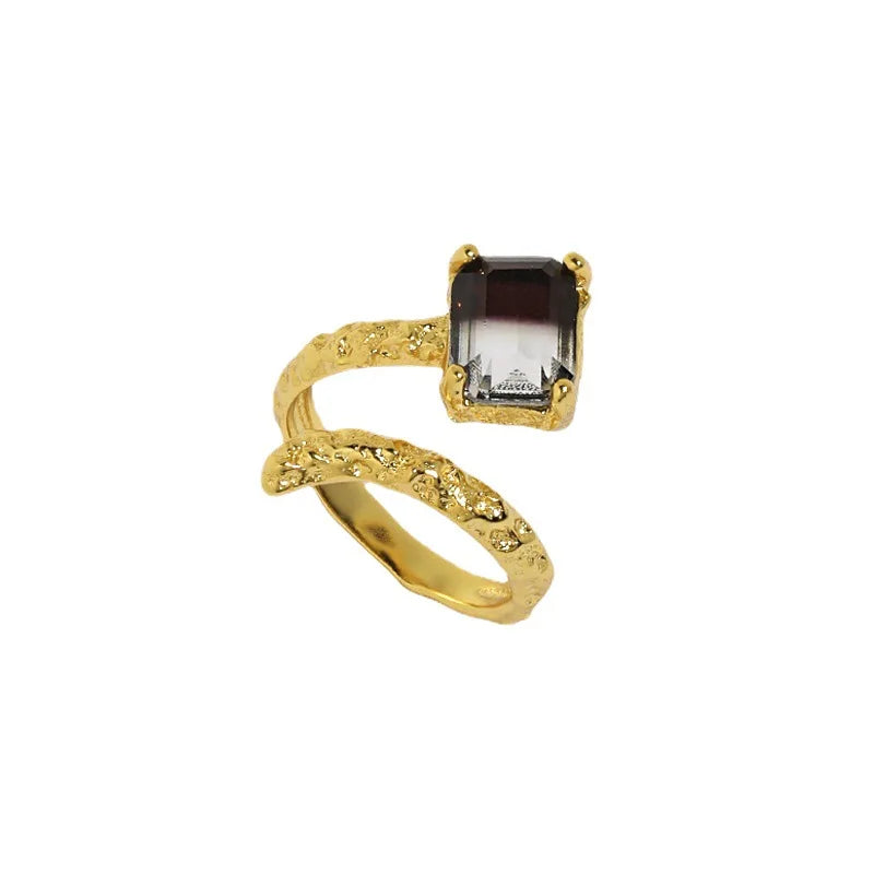 Square CZ Irregular Geometric Open Finger Ring Original Design S925 Sterling Silver Geometric Ring