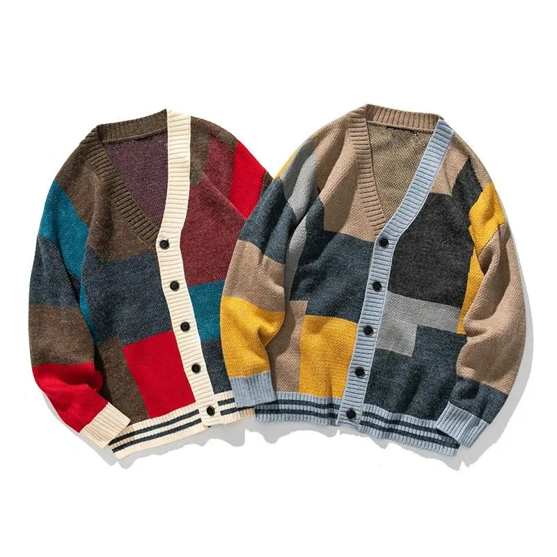 Wholesale ODM Customized Autumn Campus Retro V-neck Character Anti-Wrinkle Breathable Color Matching Knitted Button Men's