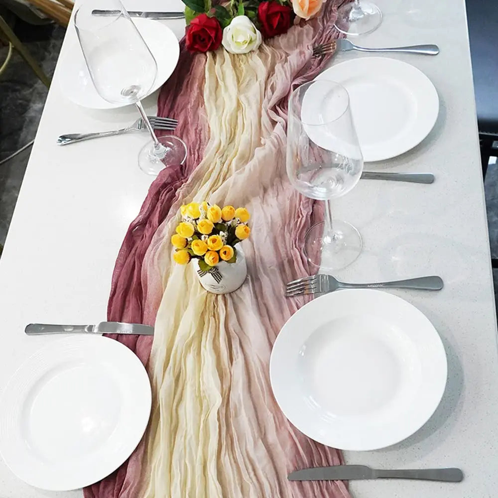 Long Tie-dye Cheese Cloth Boho Gauze Table Runner Wrinkle Wedding Cheesecloth Table Runner