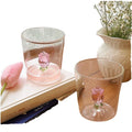Aesthetic Round Single Layer Glass Cup Transparent Three Dimensional Bottom Rose Design for Juice Water Milk Tea Drinks MegaBDM