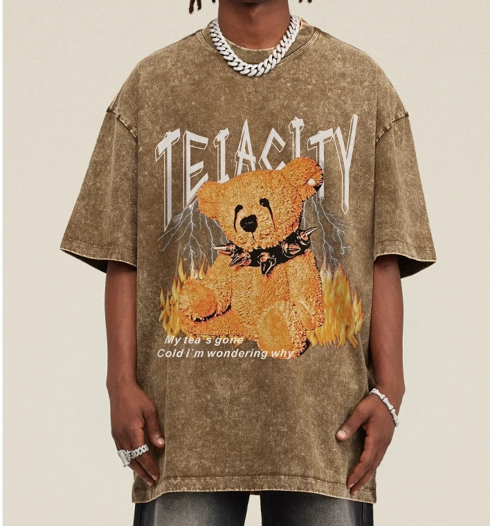 Streetwear Distressed Acid Wash T-shirt Men Oversized Tshirts Heavyweight Boxy Acid Wash Graphic Tshirt Essential T-shirt