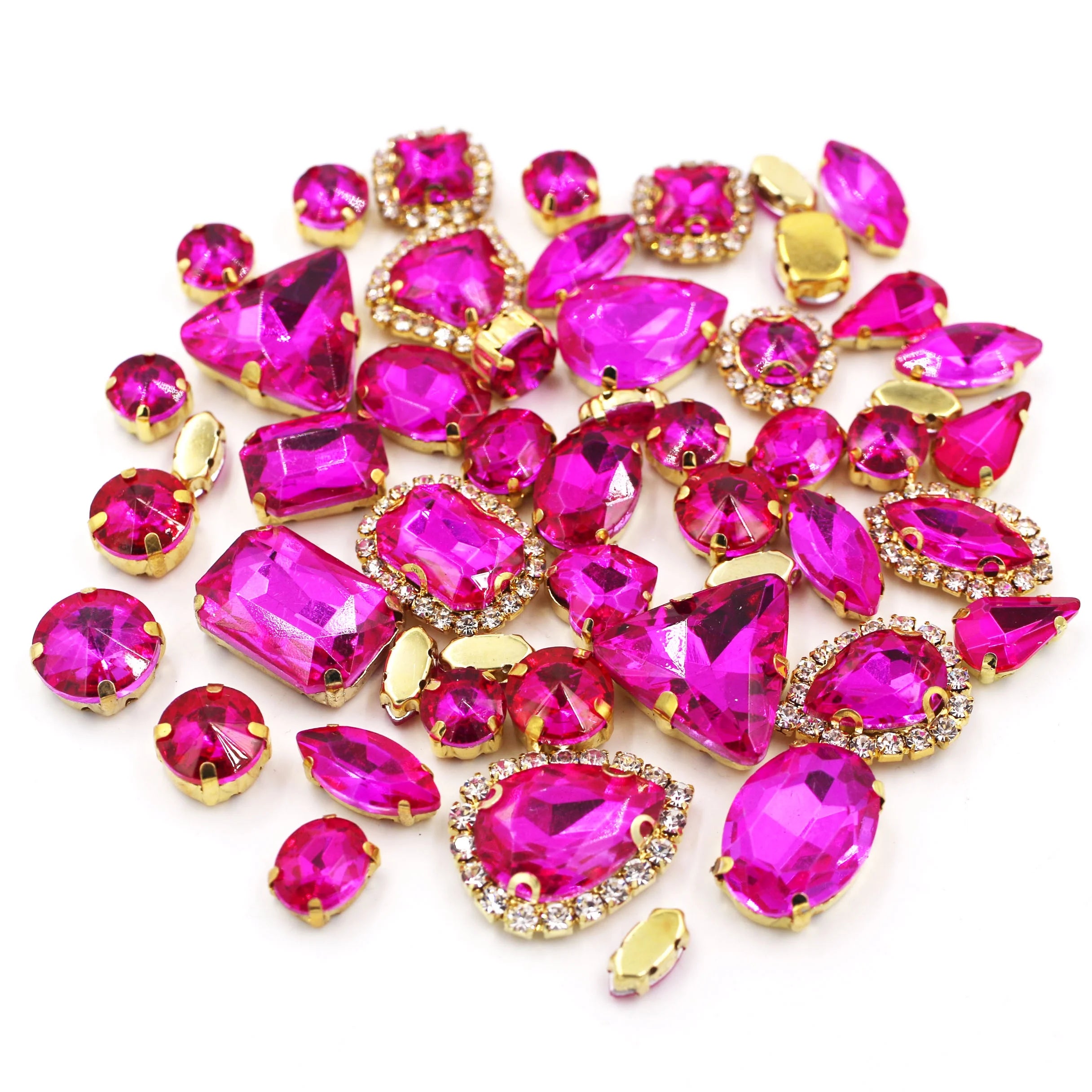 Wholesale HFOUR 50pcs/bag Rose Red Mixed Shapes 3D Loose Sew on Glass Rhinestones Buckle 12 Facets