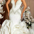 S1270Q 2022 New Hot Style Tube Top V-neck Sexy Beads Handmade Flowers Fishtail Tail Custom Wedding Dress