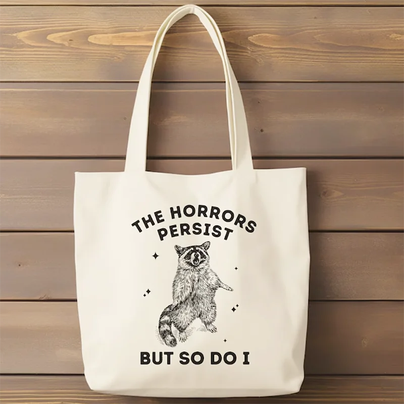 Practical & Reusable Raccoon Pattern Canvas Tote Bag with Retro Style Fun and Unique Gift for Friends Cosmetic Bags