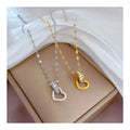 DAIHE Fashion Stainless Steel Heart Circular Pendant Necklace Ladies Stainless Steel Zircon Rhinestone Love Necklace