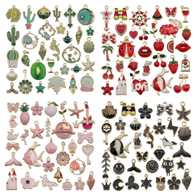 31pcs Enamel Alloy Pendant Star Love Earrings Necklace Bracelet DIY Handmade Jewelry Accessories 6 Colors