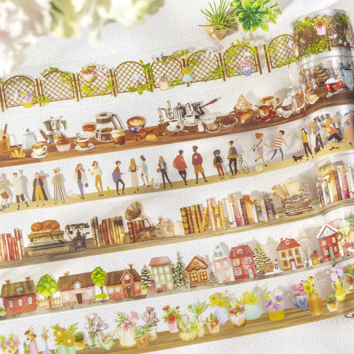 1 Roll of Water Activated PET Material Tape Life Encounter Series Handbook Decorative Collage Bottoming Stickers for Masking Use MegaBDM