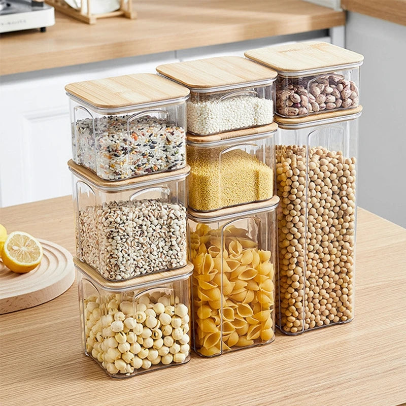 Food Storage Containers with Airtight Bamboo Lid Storage Jars Kitchen Canisters with Wooden Lid