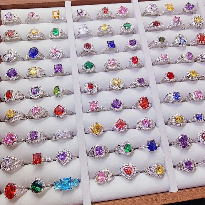 European American Style Luxury Fine Jewelry Rings Personalized Gold-plated Colorful Zircon Rings Fashion Design Rings for Girls