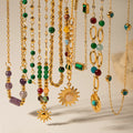 New Design Trendy Turquoise Beads Charm Chain Necklace Stainless Steel 18k Gold Plated Women Pendant Necklaces Jewelry