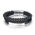 Men's Multi-Layer Woven Volcanic Stone Leather Bracelet Stainless Steel Charm Bracelets for Party Wedding Gift Jewelry