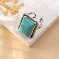 2023 New Bohemian Western Square Shape Turquoise Ring for Woman Gift