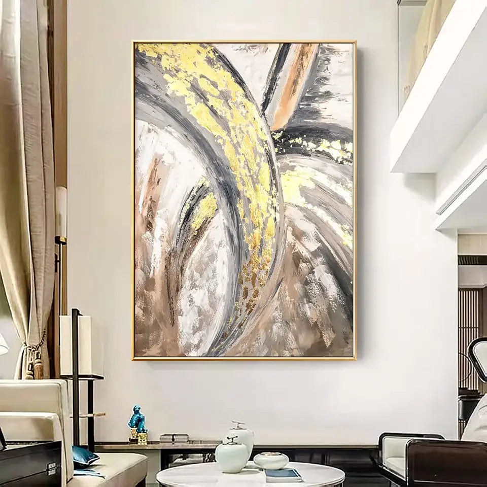 Custom Modern Wall Art Home Decor Oil Painting With Frame Gold Luxury Large Abstract Foil Hand Painted Canvas Handmade Acrylic