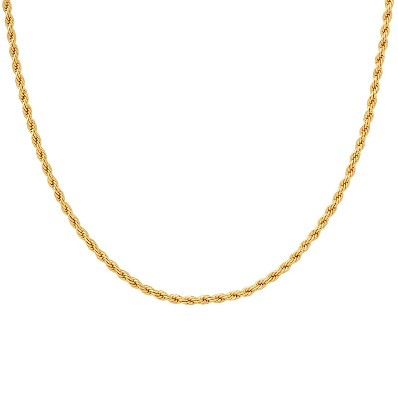 Gemnel Classic 3mm Twisted Rope Chain Women Men Jewelry 925 Silver 18k Gold Necklace