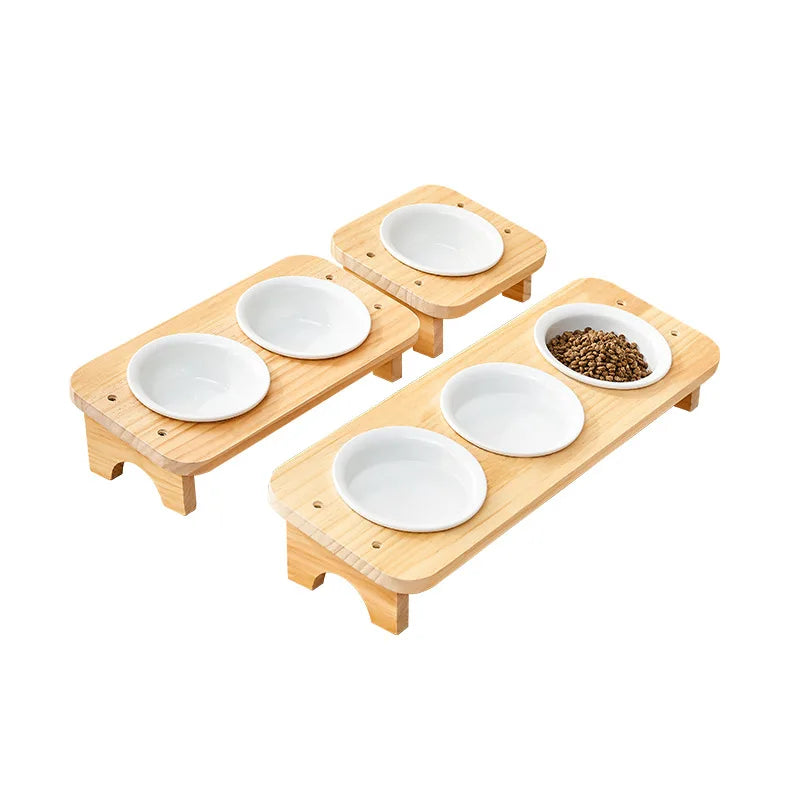 Eco-Friendly Solid Wood Cat Bowl Anti-Knock Rounded Shape IPX5 Waterproof Classics Style Pet Supplies for Cat Food Bowls Feeders