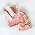 Personalized Organic Cotton Drawstring Laundry Bags Cotton Gauze New-Born Set Pouches With Custom Label