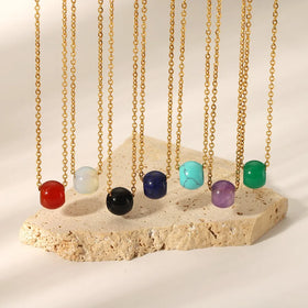 Wholesale Fashionable Stainless Steel Clavicle Chain Women's Retro Jewelry Natural Gem Stone Pendant Necklace