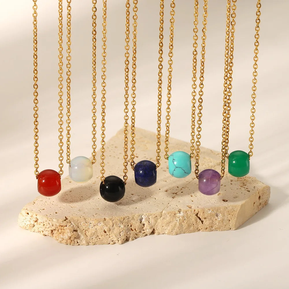 Wholesale Fashionable Stainless Steel Clavicle Chain Women's Retro Jewelry Natural Gem Stone Pendant Necklace