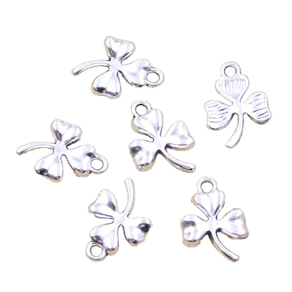 Charms Lucky Irish Three Leaf Clover 17x12mm Handmade Making FitVintage Tibetan Silver Color PendantsDIY for Bracelet Necklace