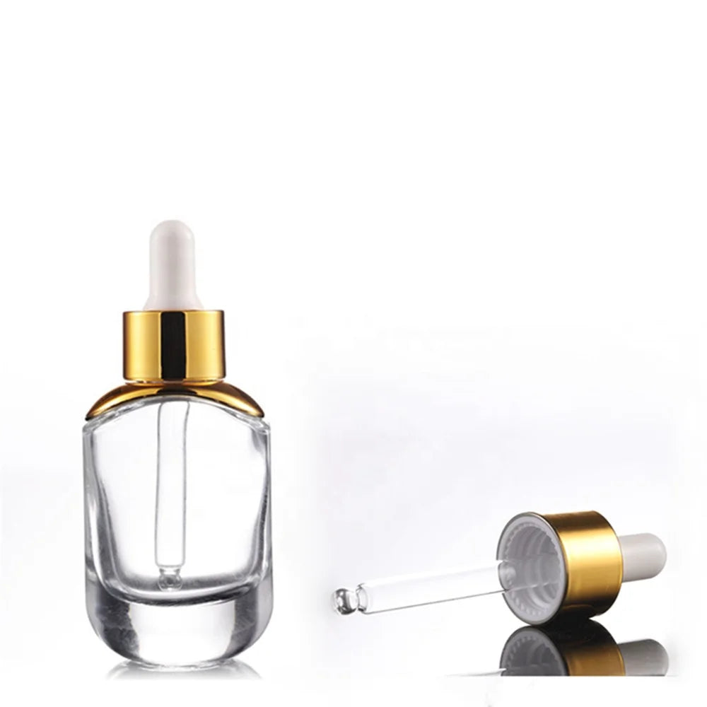 Obrou Cosmetic Packaging Skin Care Serum Transparent 30ml 1oz Luxury Glass Dropper Bottle with Screw Cap
