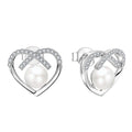 Hot Selling Platinum Plated Heart Stud Earrings Shell Beads Jewelry Pearl Earrings in 925 Sterling Silver With Cz Diamonds