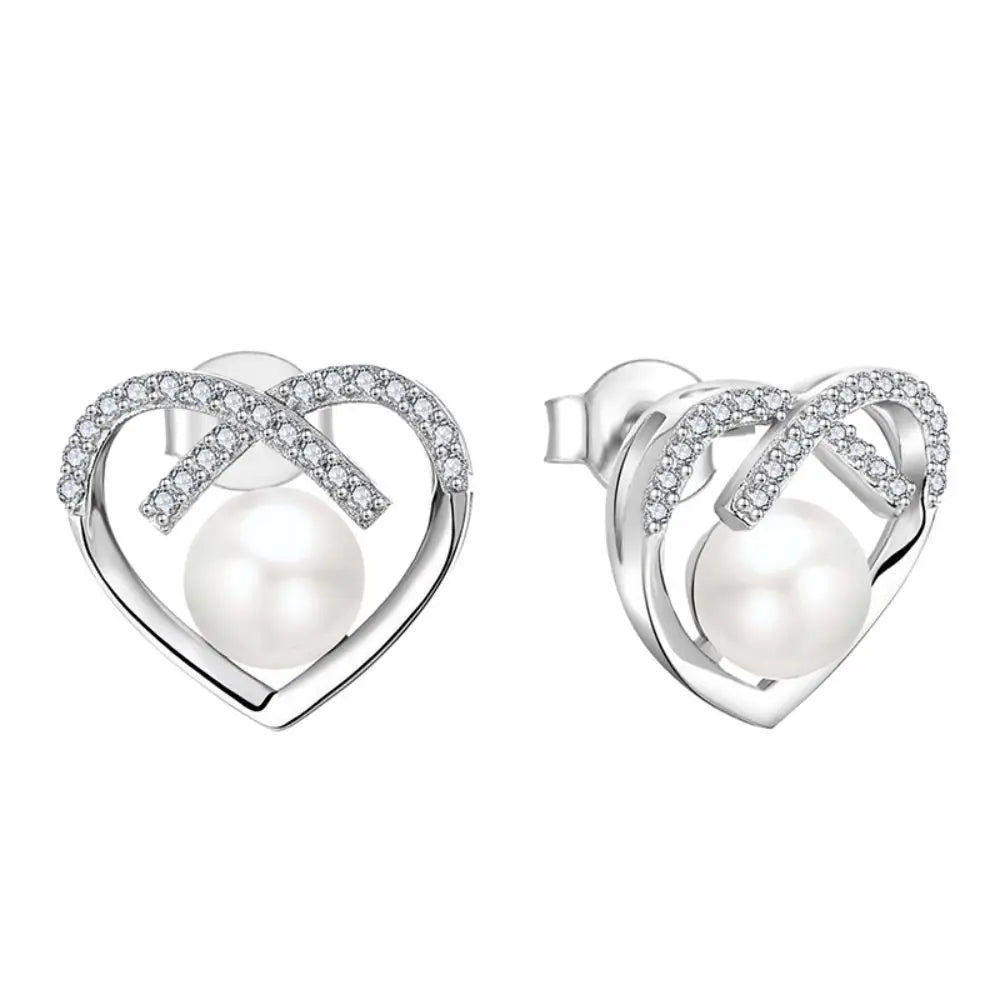 Hot Selling Platinum Plated Heart Stud Earrings Shell Beads Jewelry Pearl Earrings in 925 Sterling Silver With Cz Diamonds