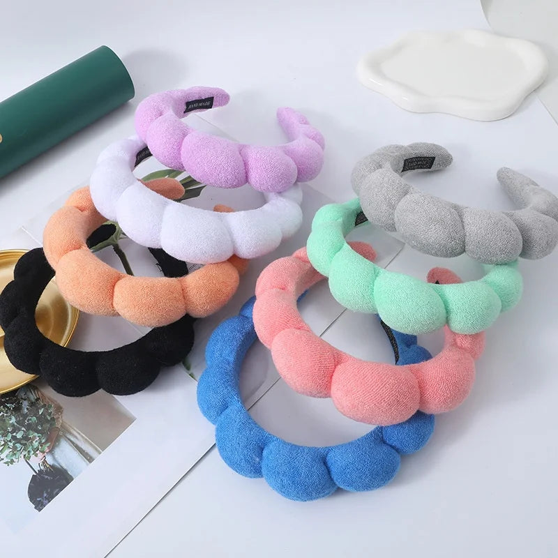Wholesale Spa Makeup Hairband Soft Padded Thick Towel Bulk Pack Black pink Facial Washing Face Sponge Twisted Headband for Woman