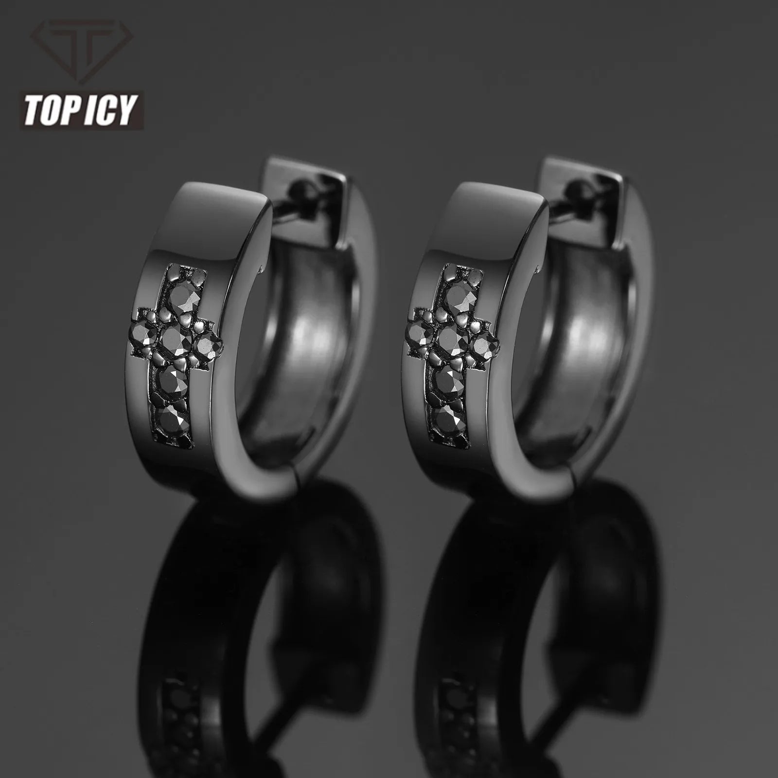 Luxury VVS Black Moissanite Cross Hoop Earrings Pass Diamond Tester Top Quality 925 Sterling Silver Cross Earrings