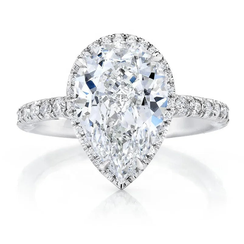 Gemnel 925 Silver 0.5 Micron 1 Carat Moissanite Pear halo Band Engagement Rhodium Bridal Ring