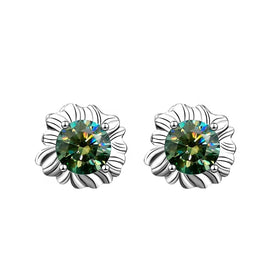 XEA014 Luxury 0.5/1Ct Moissanite Diamond S925 Sterling Silver Sunflower Stud Earrings Fashion Fine Jewelry for Women