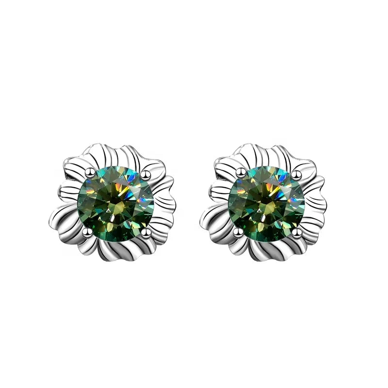 XEA014 Luxury 0.5/1Ct Moissanite Diamond S925 Sterling Silver Sunflower Stud Earrings Fashion Fine Jewelry for Women