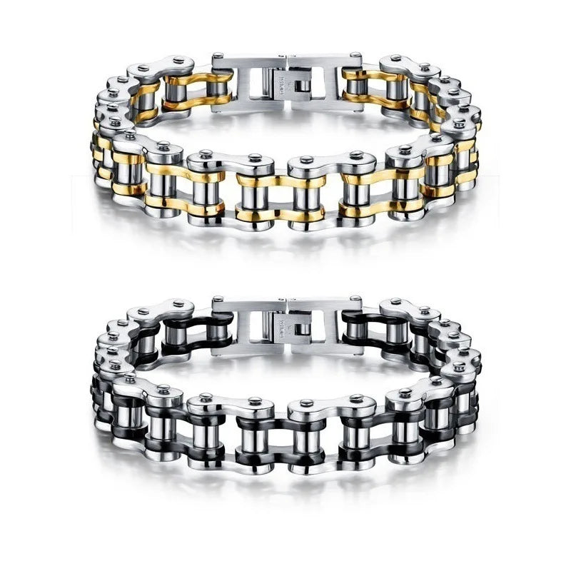 Punk Rock Titanium Motorcycle Bracelets Men's Bangle With Multiple Colors 316L Stainless Steel Gold and Silver Jewelry