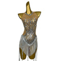 Sexy Sequin Rhinestone One Piece Jumpsuits Festival Dancing Clothes Stage Performance Rompers Women Tassel Bodycon Bodysuits