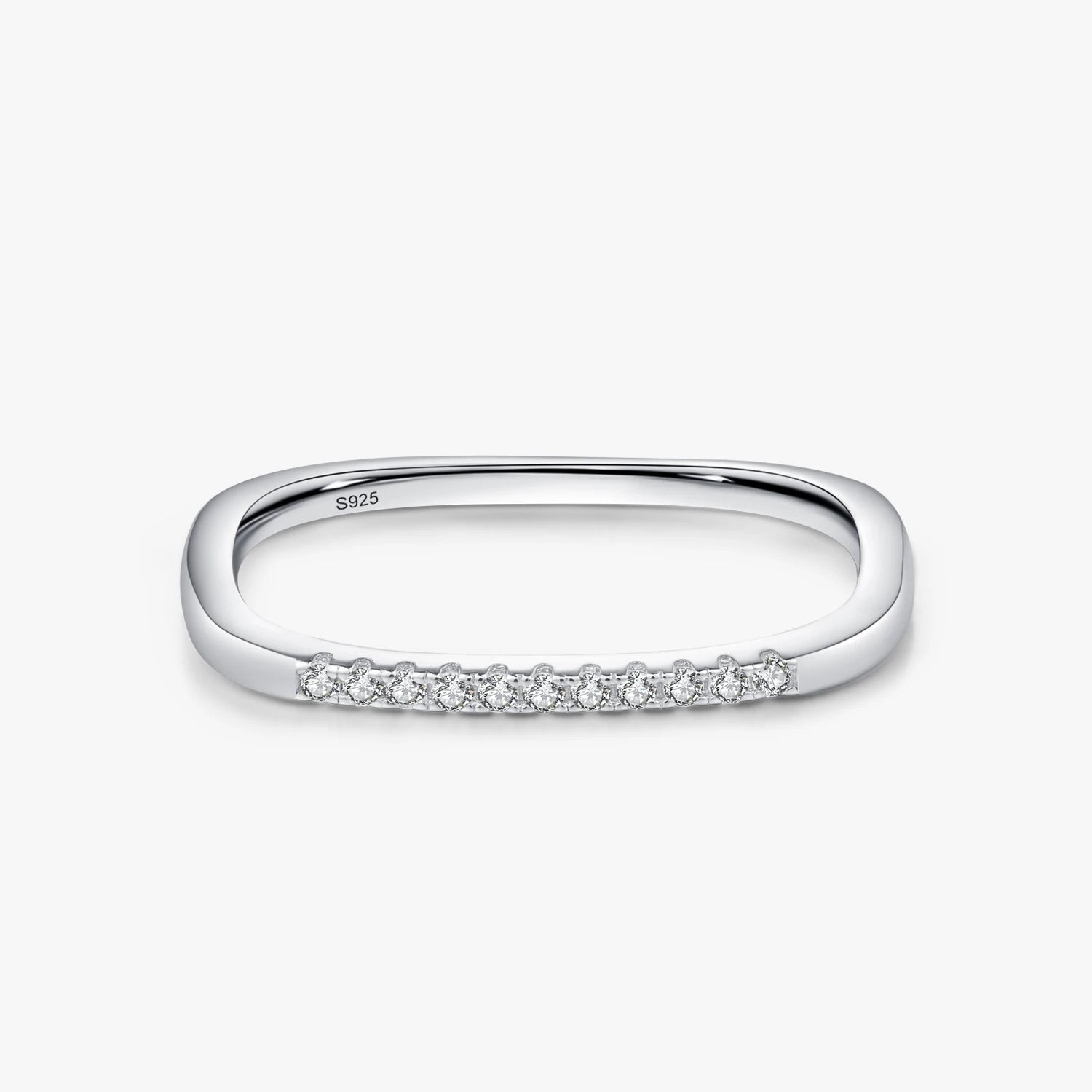Ailmay 925 Sterling Silver Minimalist Zirconia Square Design Stackable Rings for Women Girls Wedding Party Accessories Jewelry