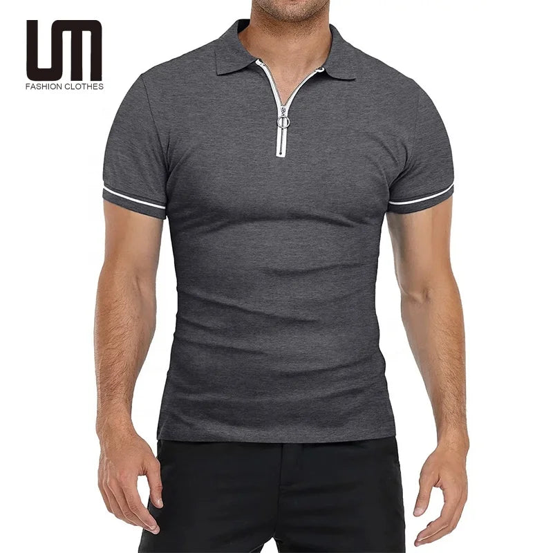 Liu Ming Customized Printed New Summer Men Clothes Casual Short Sleeve Zipper Lapel Fashion Tops T Shirts