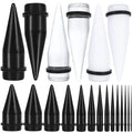 Acrylic Ear Taper Expander Earleet Stretching Piercing Black&White Ear Taper Plug Tunnels Gauges Body Jewelry Piercings