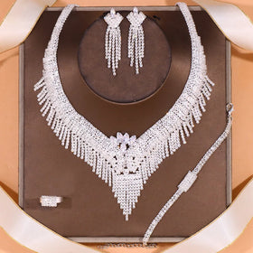 2026 New Arrival Bridal Wedding Jewelry Luxury Zirconia Necklace Earrings Sparkling Rhinestone Jewelry Set Gifts for Women