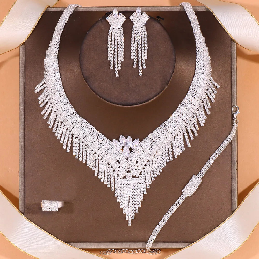 2026 New Arrival Bridal Wedding Jewelry Luxury Zirconia Necklace Earrings Sparkling Rhinestone Jewelry Set Gifts for Women