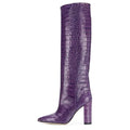 Purple White Designer Custom Chunky Heel Fall High Croc Women Shoes Knee High Boots Long