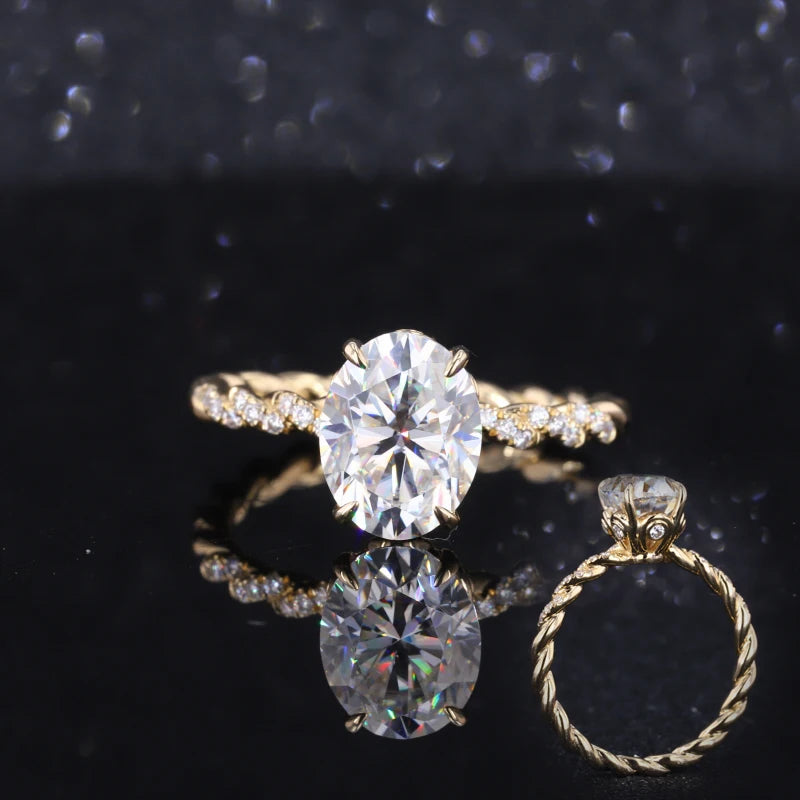 14k Solid Yellow Gold Starsgem Oval Brilliant Cut 9x7mm Moissanite Special Style Flower Basket Engagement Ring