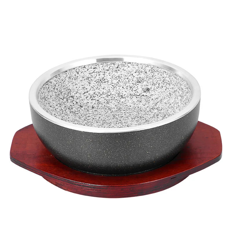 Hot Pot Sizzling Stone Cooking Bowl Black Alum Wrapped Food Serving Stone Bowl Korean Cuisine Dolsot Bibimbap Soup Stone Bowl