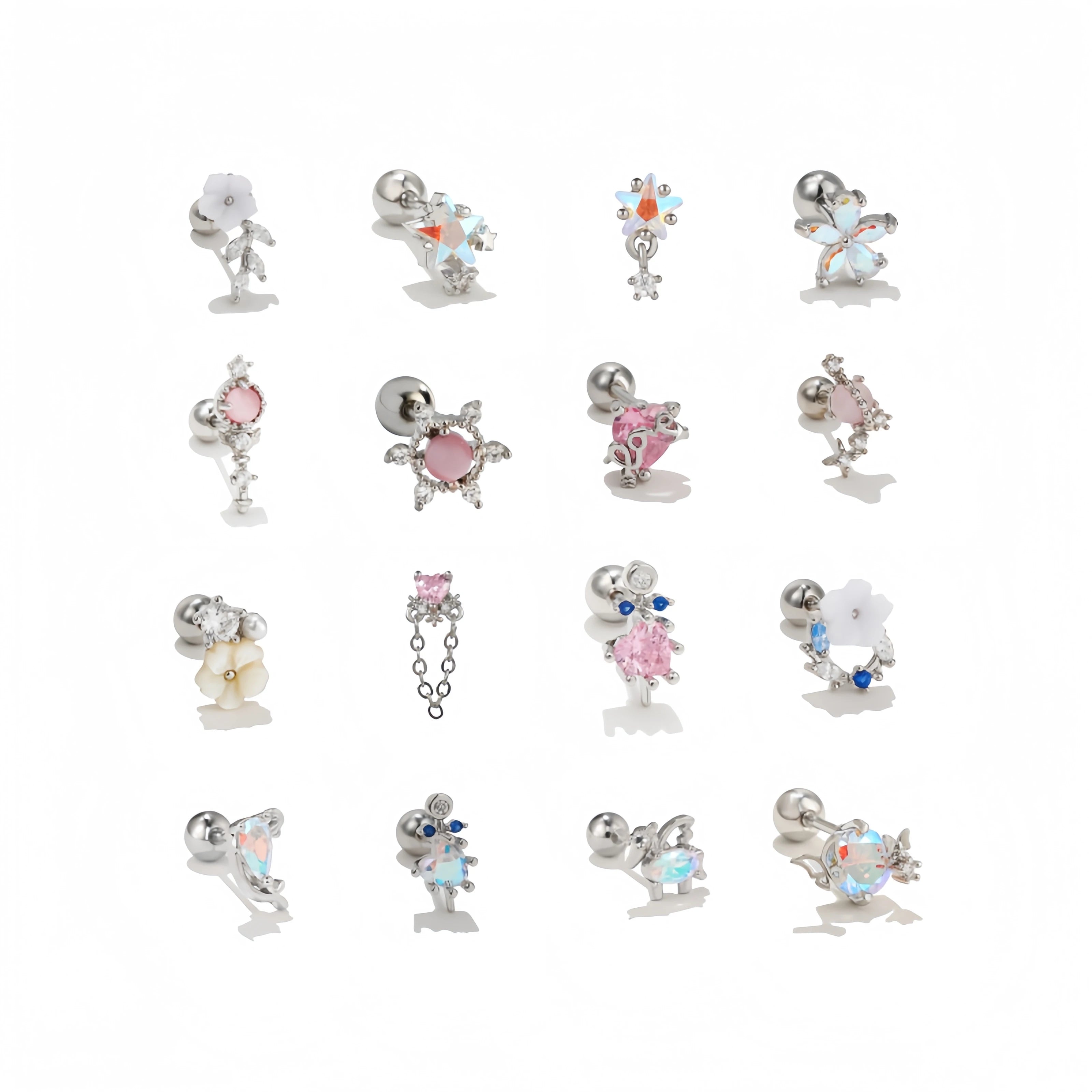 Wholesale Simple Small Flower Ear Studs Zircon Earrings Women's Silver Plated Brass Small Cute Fashion Ear Bone Stud in Stock