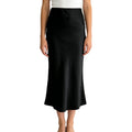 Women Simple Black Satin Advanced Elegant Office Uniform Straight Skirt for Commuting