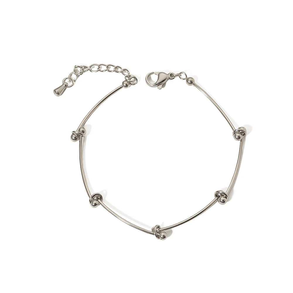Wholesale Stainless Steel Silver High Polished Twisted Beaded Knotted Friendship Women Bracelets for Daily Wearing